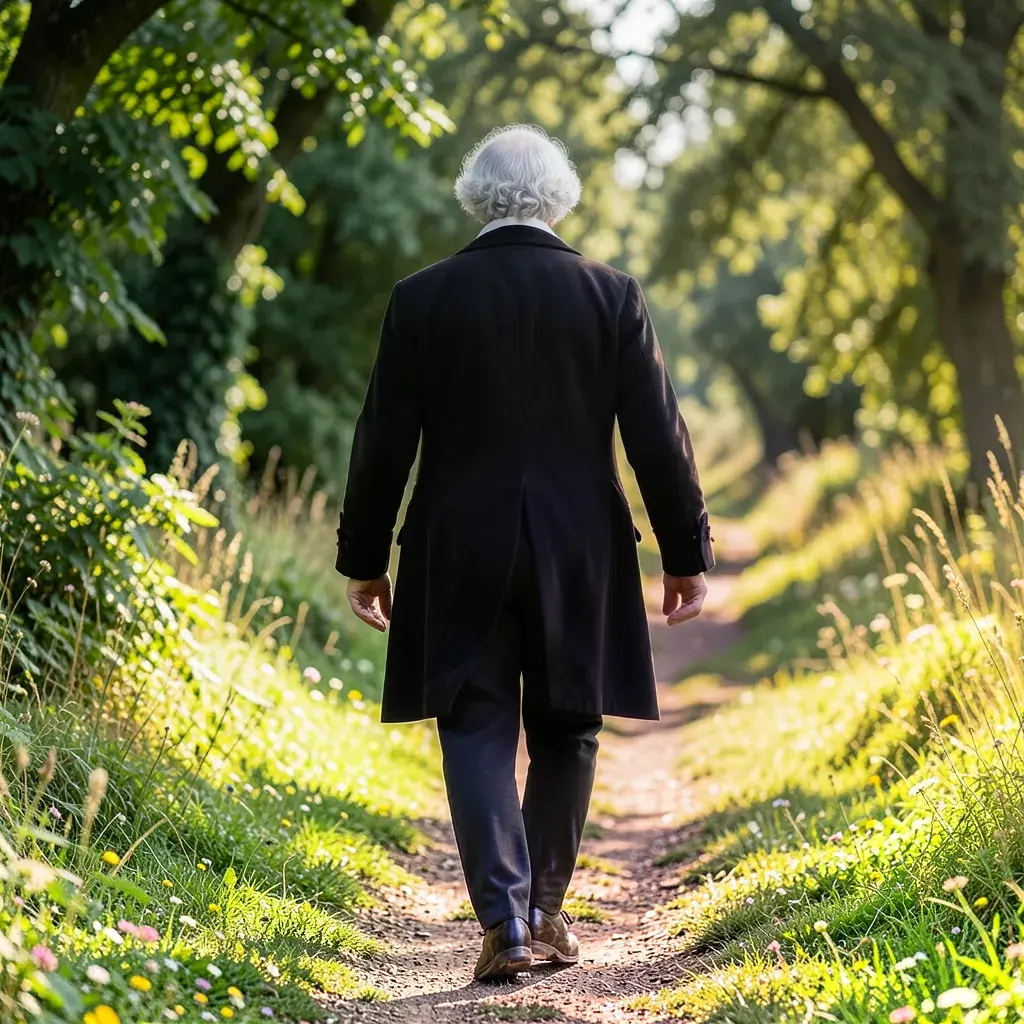 Beethoven cammina di spalle lungo un sentiero di campagna, il tipo di passeggiata a Heiligenstadt durante cui scoprì di non sentire più un flauto in lontananza